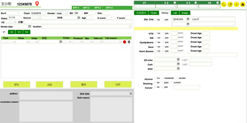 FileMaker應用在急性腦中風治療：如血栓溶解劑治療、血管內介入性治療、腦中風加護病房照護、腦中風病房照護。腦中風發生3小時內用靜脈血栓溶解劑治療，4~6小時用動脈血栓溶解劑治療