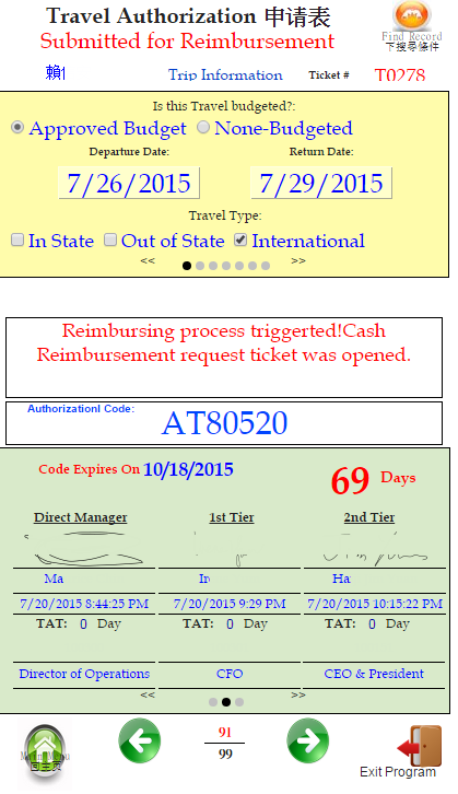 Travel Authorization 申請表