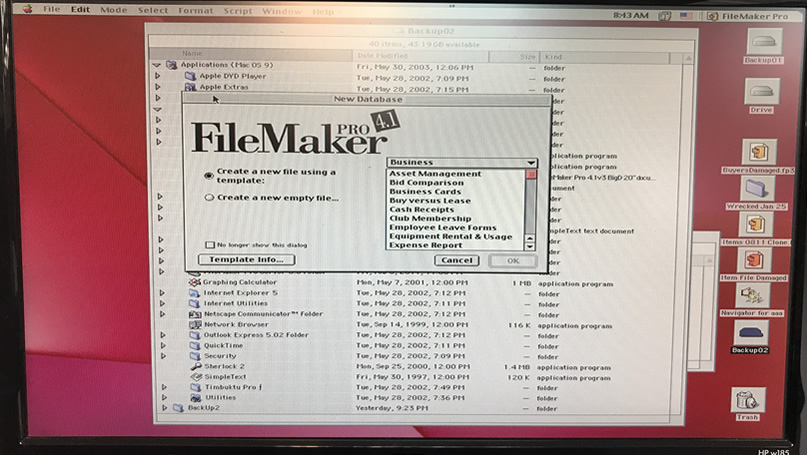 舊系統昇級前的 FileMaker Pro 4.1 環境 舊系統昇級前的 FileMaker Pro 4.1 環境
