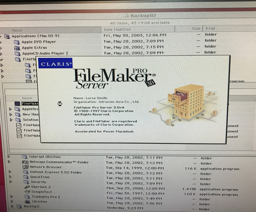 舊系統昇級前,當時名為 FileMaker Pro Server 3.0 環境。 舊系統昇級前,當時名為 FileMaker Pro Server 3.0 環境。